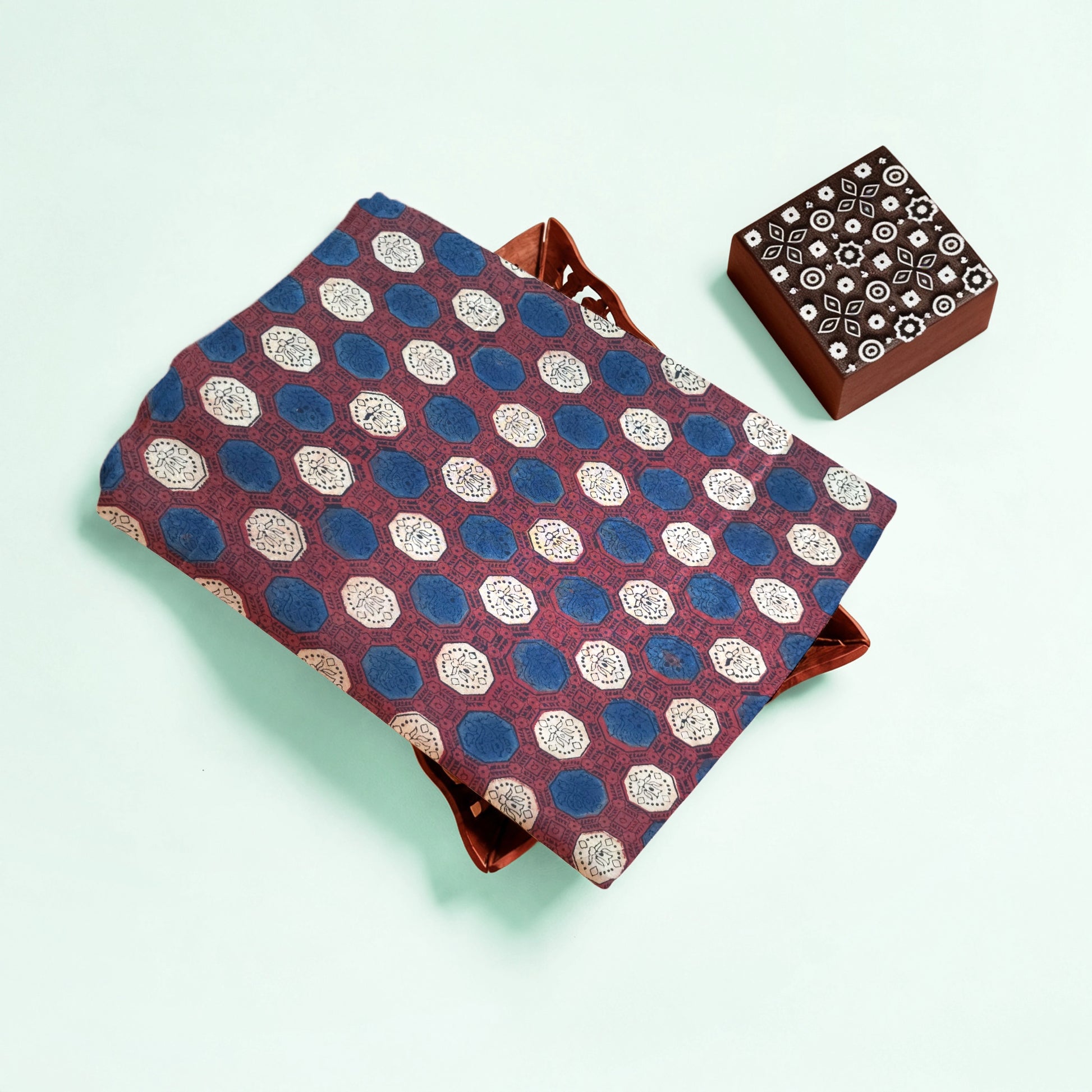 Red Geometric Natural Dyed Ajrakh Hand Block Print Cotton Fabric