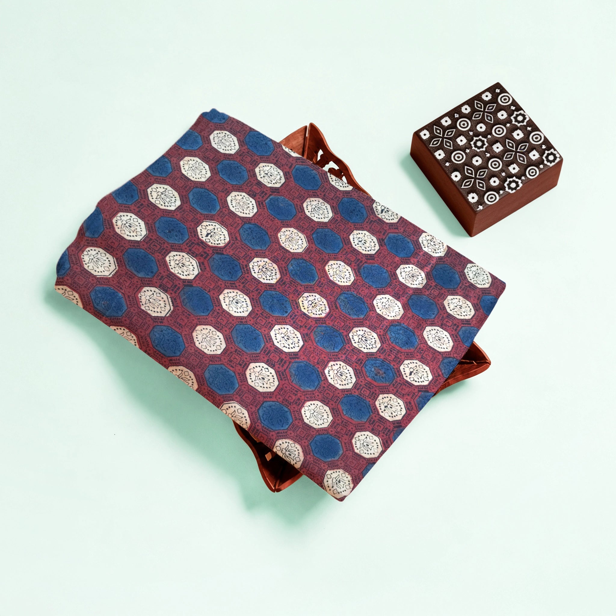 Red Geometric Natural Dyed Ajrakh Hand Block Print Cotton Fabric
