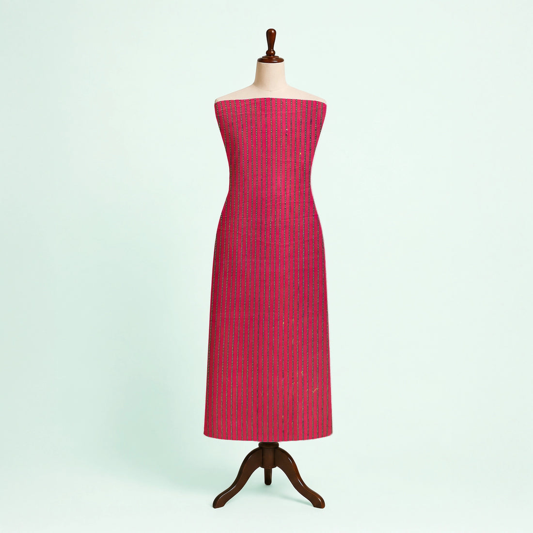 Red Kakani Stripes Handloom Mashru Silk Fabric