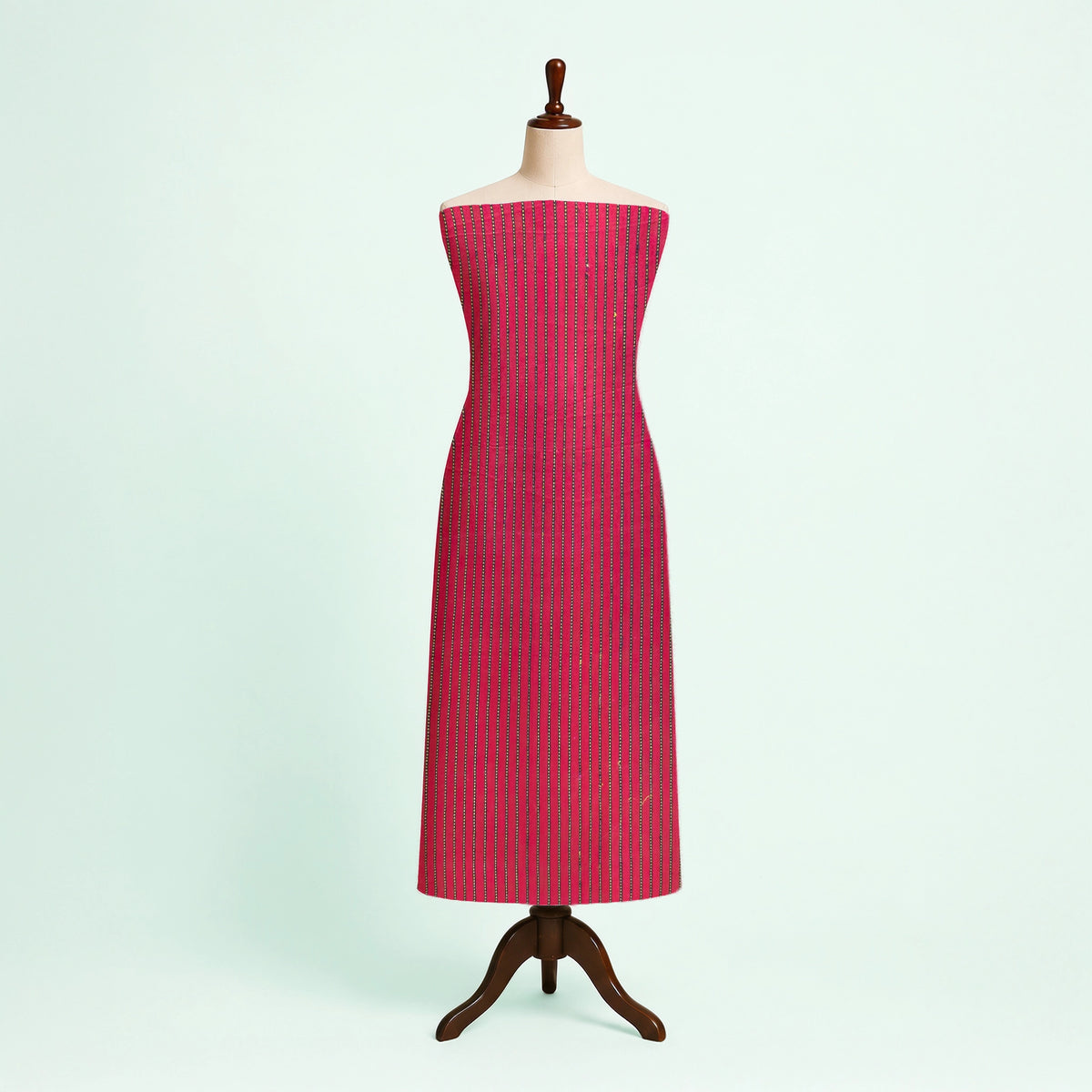 Red Kakani Stripes Handloom Mashru Silk Fabric