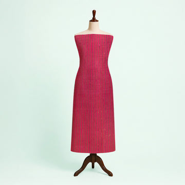 Red Kakani Stripes Handloom Mashru Silk Fabric