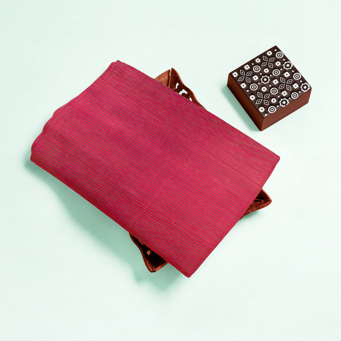 Red Kakani Stripes Handloom Mashru Silk Fabric