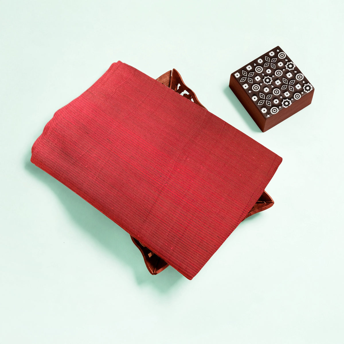 Red Khajoori Stripes Handloom Mashru Silk Fabric
