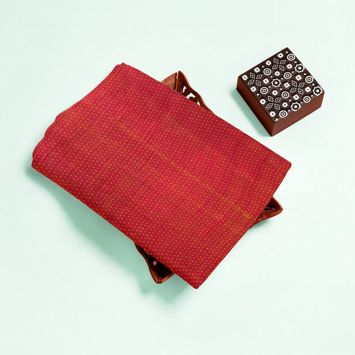 Red Dotted Handloom Mashru Silk Fabric