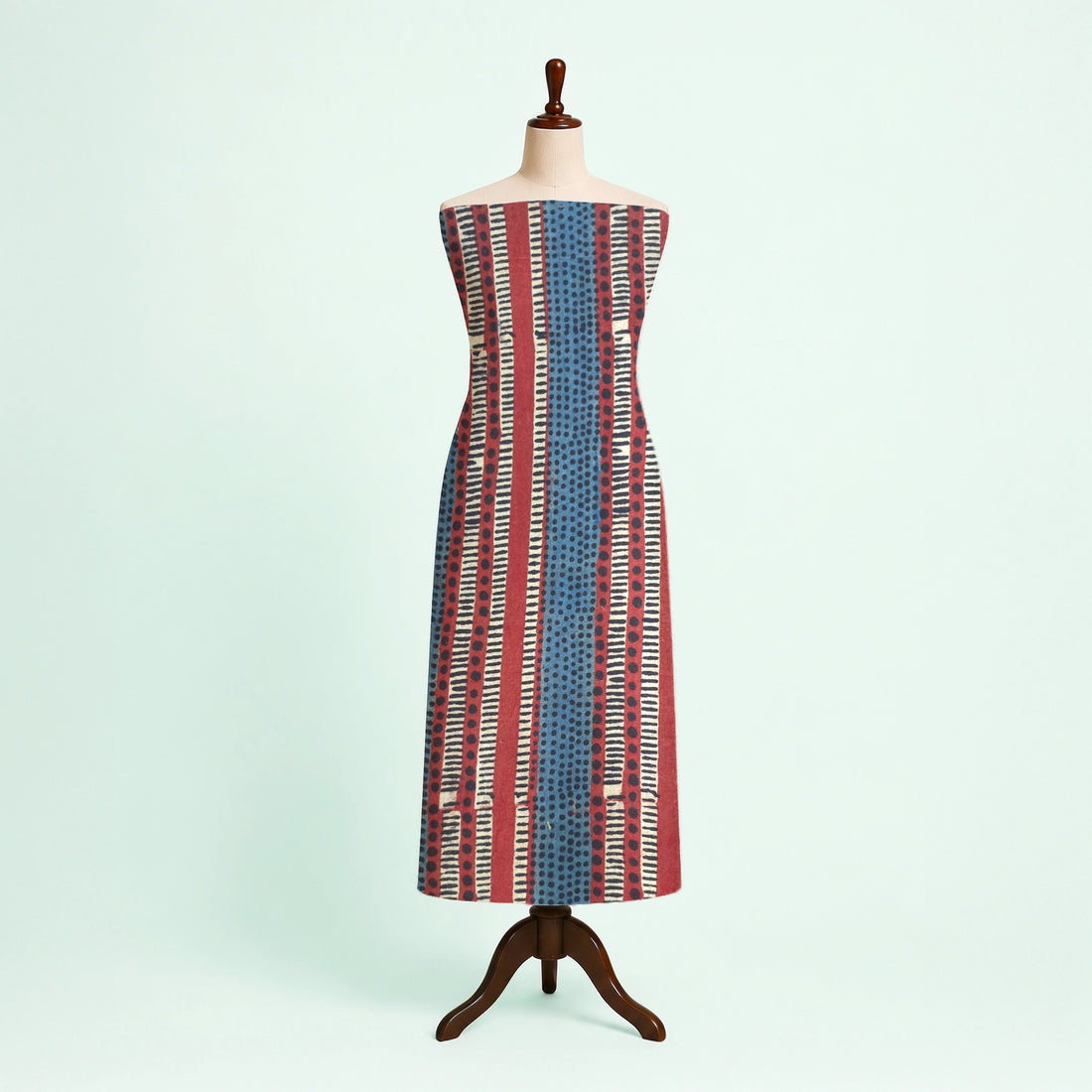 Red Stripe Natural Dyed Ajrakh Hand Block Print Cotton Fabric