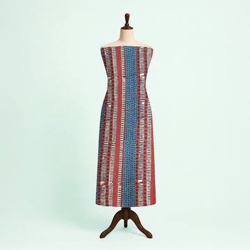 Red Stripe Natural Dyed Ajrakh Hand Block Print Cotton Fabric