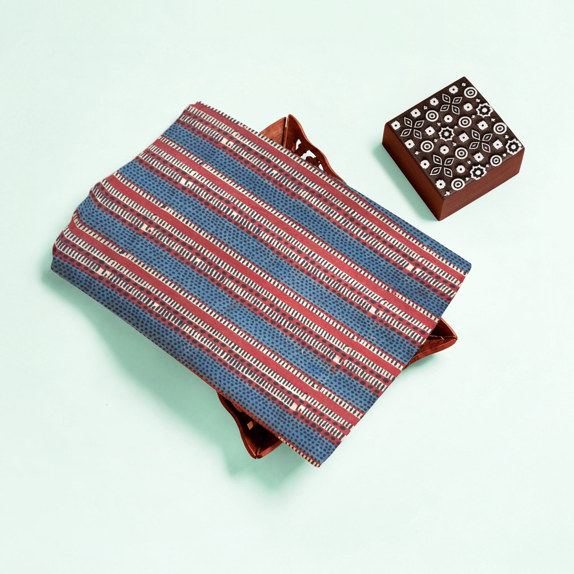 Red Stripe Natural Dyed Ajrakh Hand Block Print Cotton Fabric