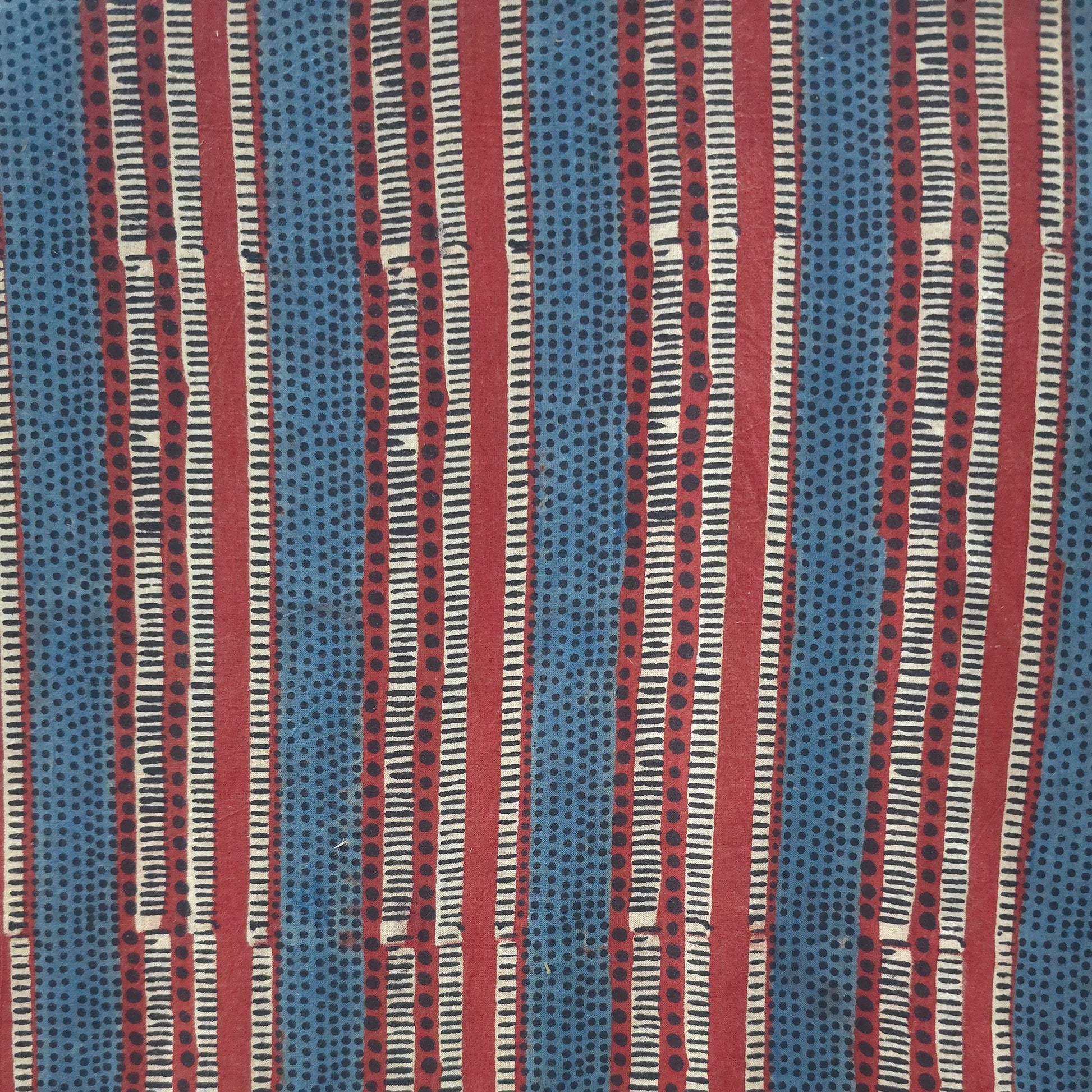 Red Stripe Natural Dyed Ajrakh Hand Block Print Cotton Fabric