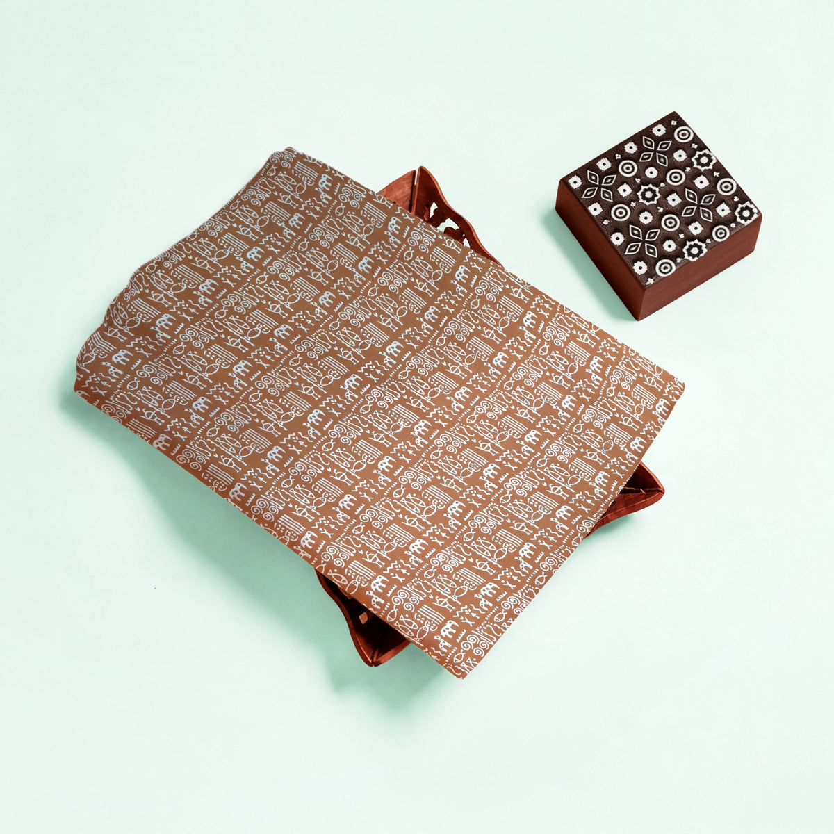 Rust Geometric Kutch Hand Block Print Pure cotton Fabric