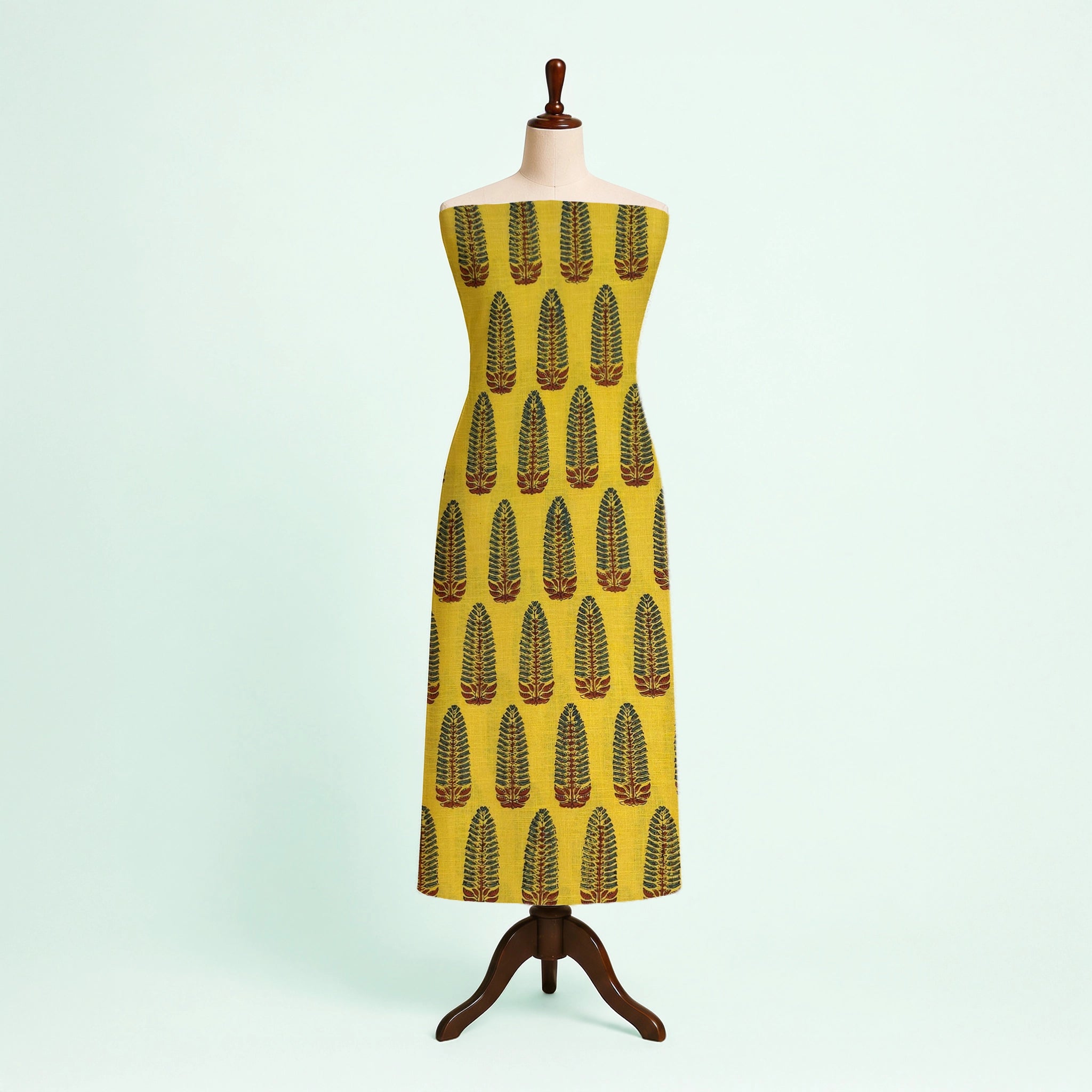 Turmeric Yellow Buta Natural Dyed Ajrakh Hand Block Print Khadi Cotton Fabric
