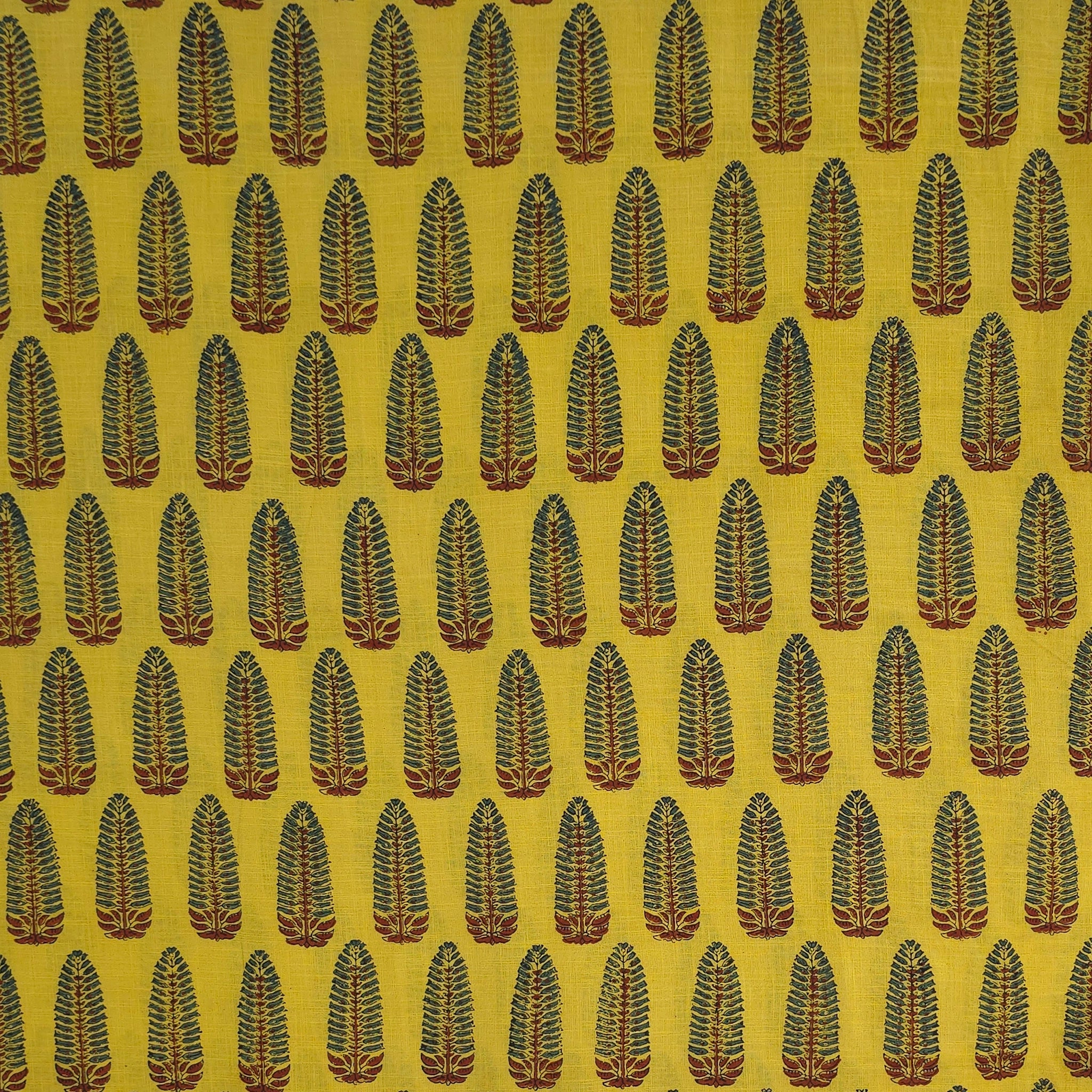 Turmeric Yellow Buta Natural Dyed Ajrakh Hand Block Print Khadi Cotton Fabric
