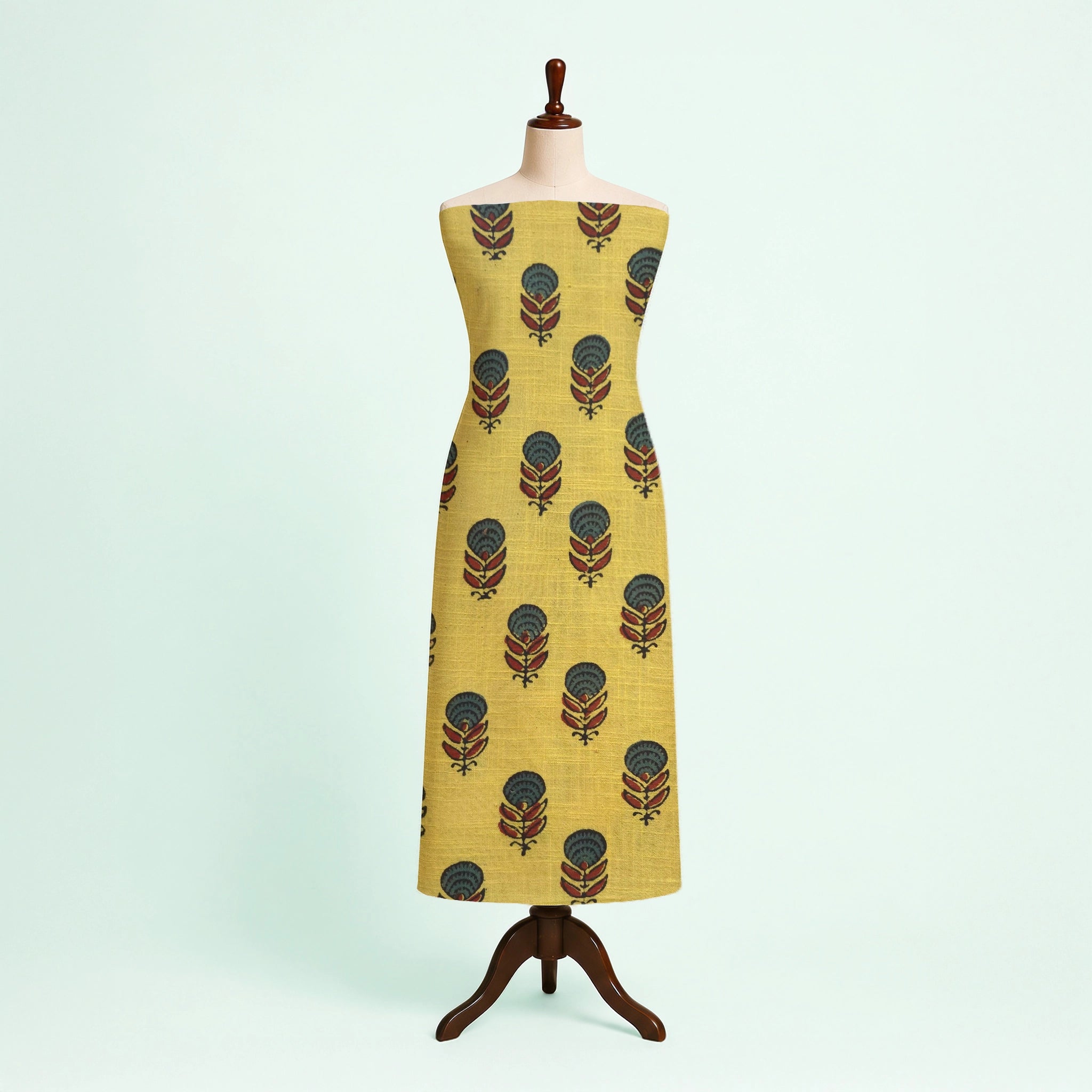 Turmeric Yellow Buti Natural Dyed Ajrakh Hand Block Print Khadi Cotton Fabric