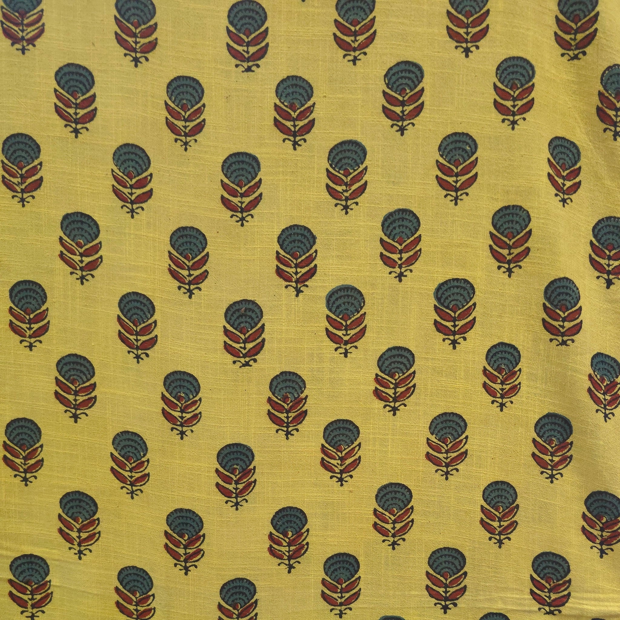 Turmeric Yellow Buti Natural Dyed Ajrakh Hand Block Print Khadi Cotton Fabric