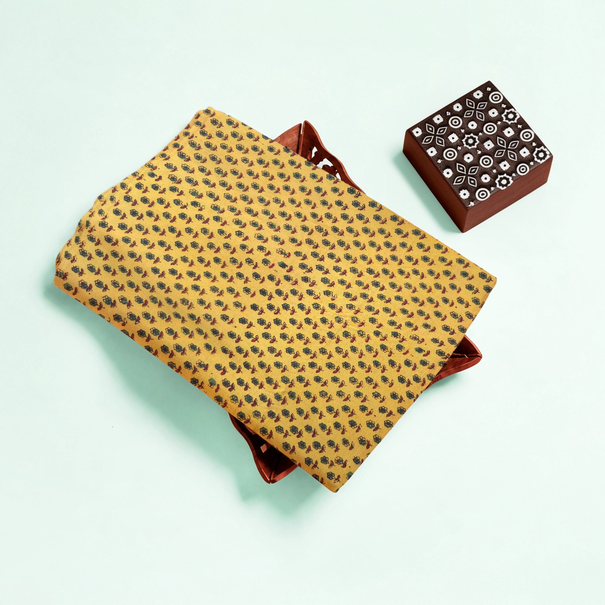 Turmeric Yellow Buti Natural Dyed Ajrakh Hand Block Print Cotton Fabric