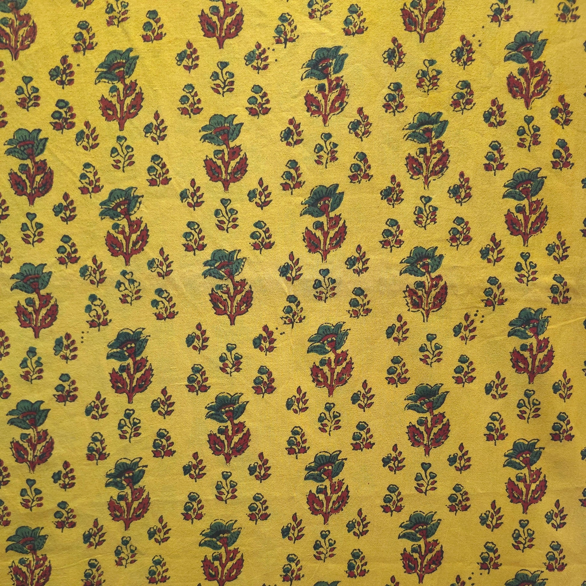 Turmeric Yellow Floral Buti Natural Dyed Ajrakh Hand Block Print Cotton Fabric