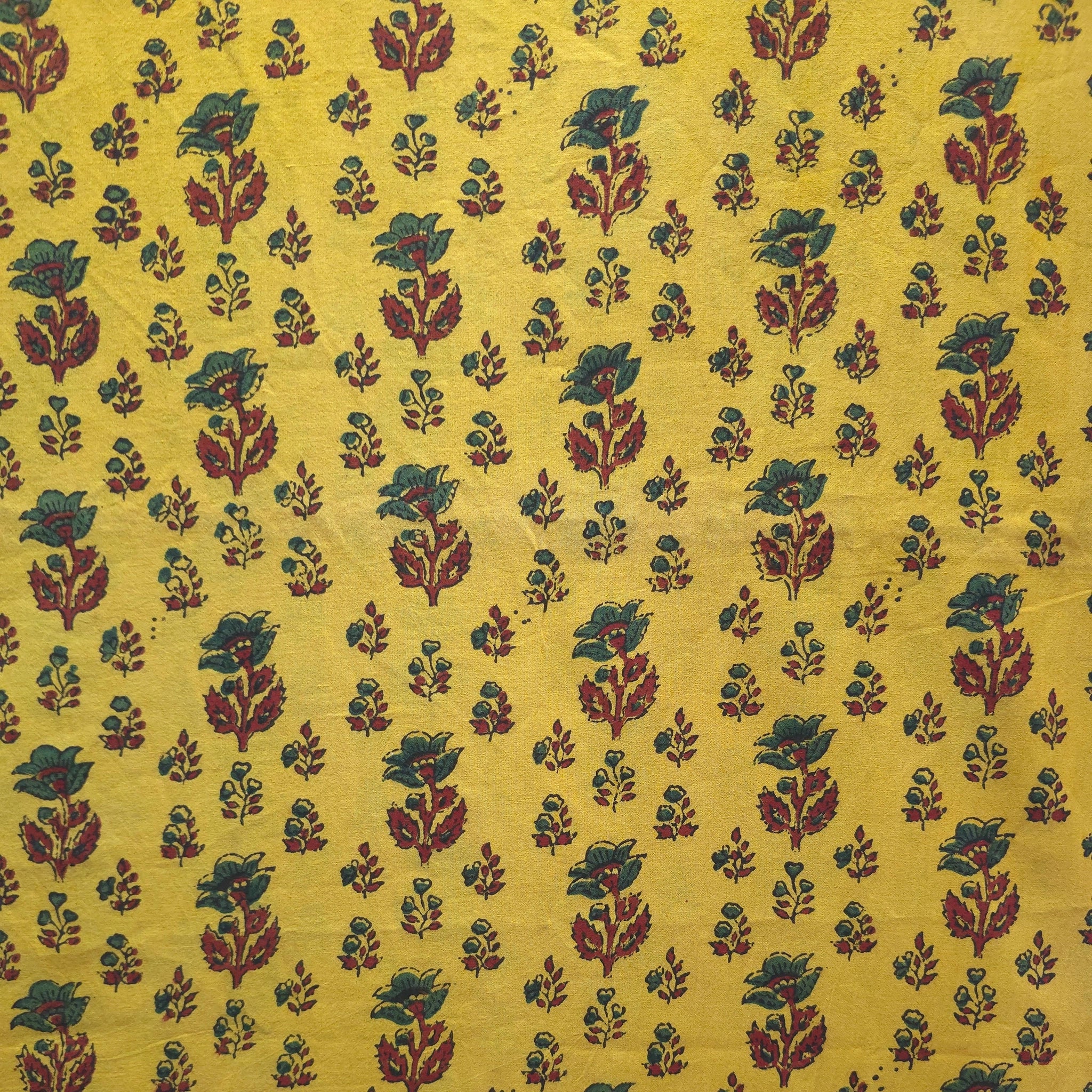 Turmeric Yellow Floral Buti Natural Dyed Ajrakh Hand Block Print Cotton Fabric