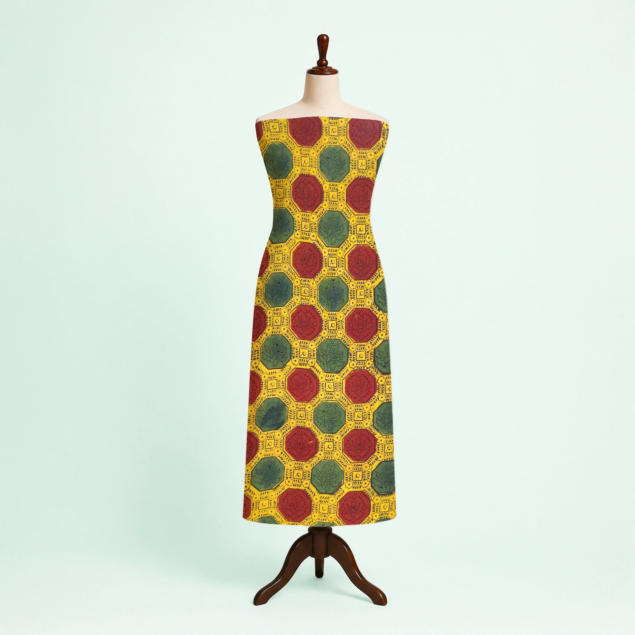 Turmeric Yellow Geometric Natural Dyed Ajrakh Hand Block Print Cotton Fabric