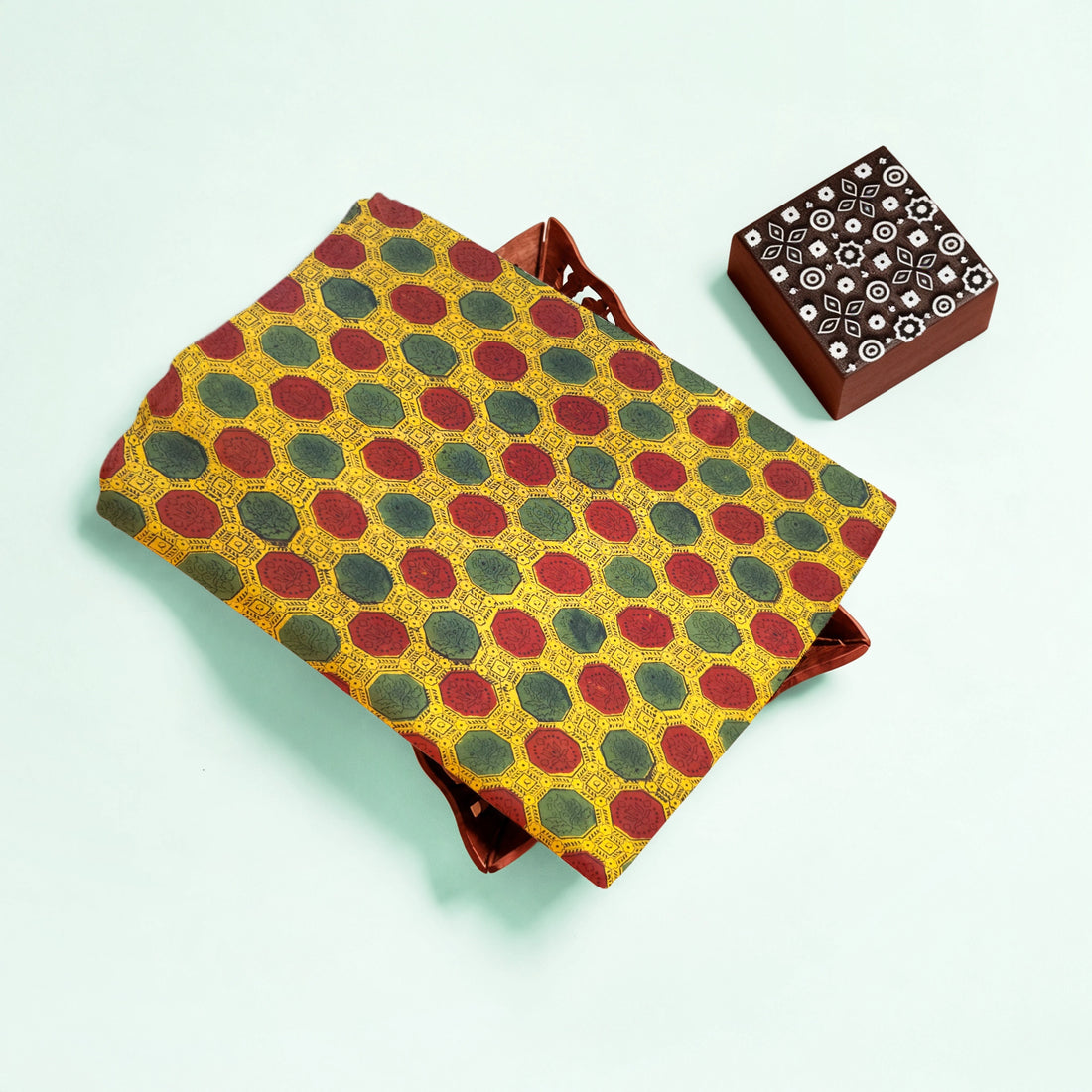 Turmeric Yellow Geometric Natural Dyed Ajrakh Hand Block Print Cotton Fabric