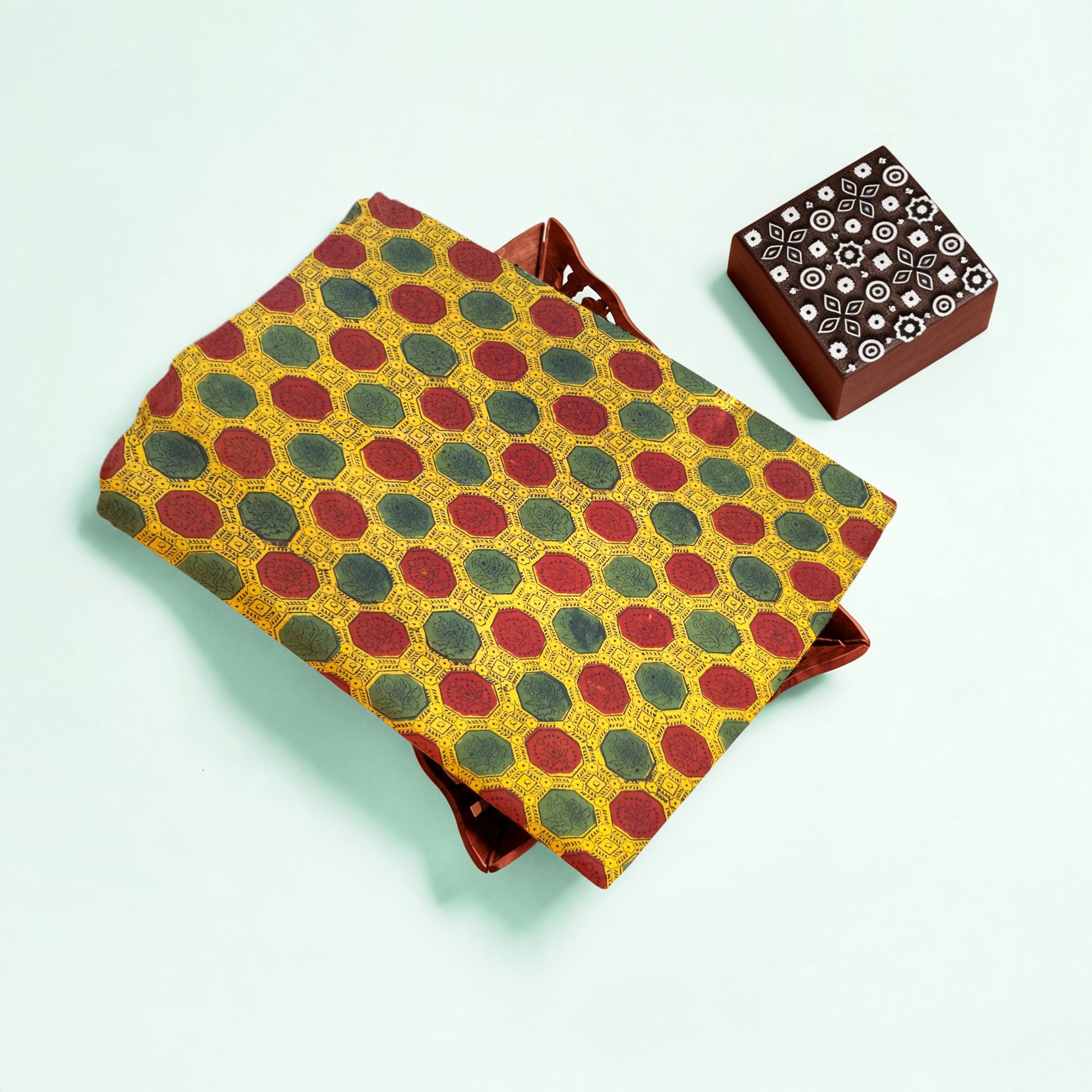 Turmeric Yellow Geometric Natural Dyed Ajrakh Hand Block Print Cotton Fabric