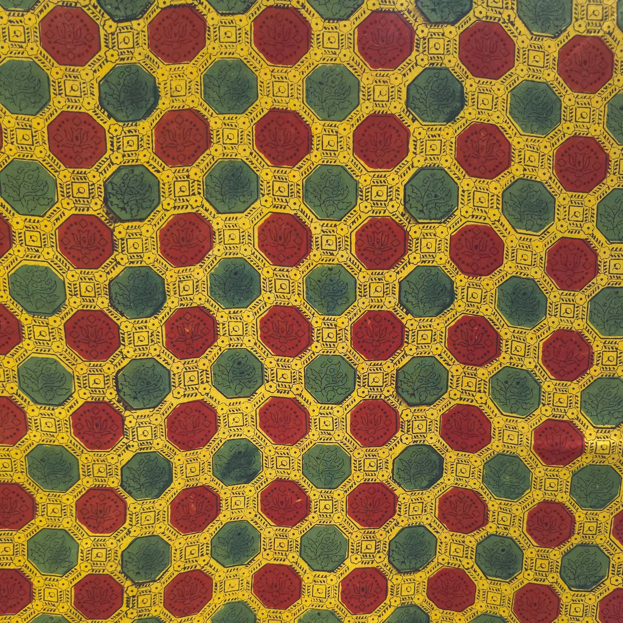 Turmeric Yellow Geometric Natural Dyed Ajrakh Hand Block Print Cotton Fabric