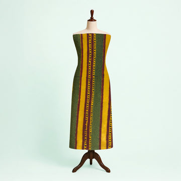 Turmeric Yellow Stripe Natural Dyed Ajrakh Hand Block Print Cotton Fabric
