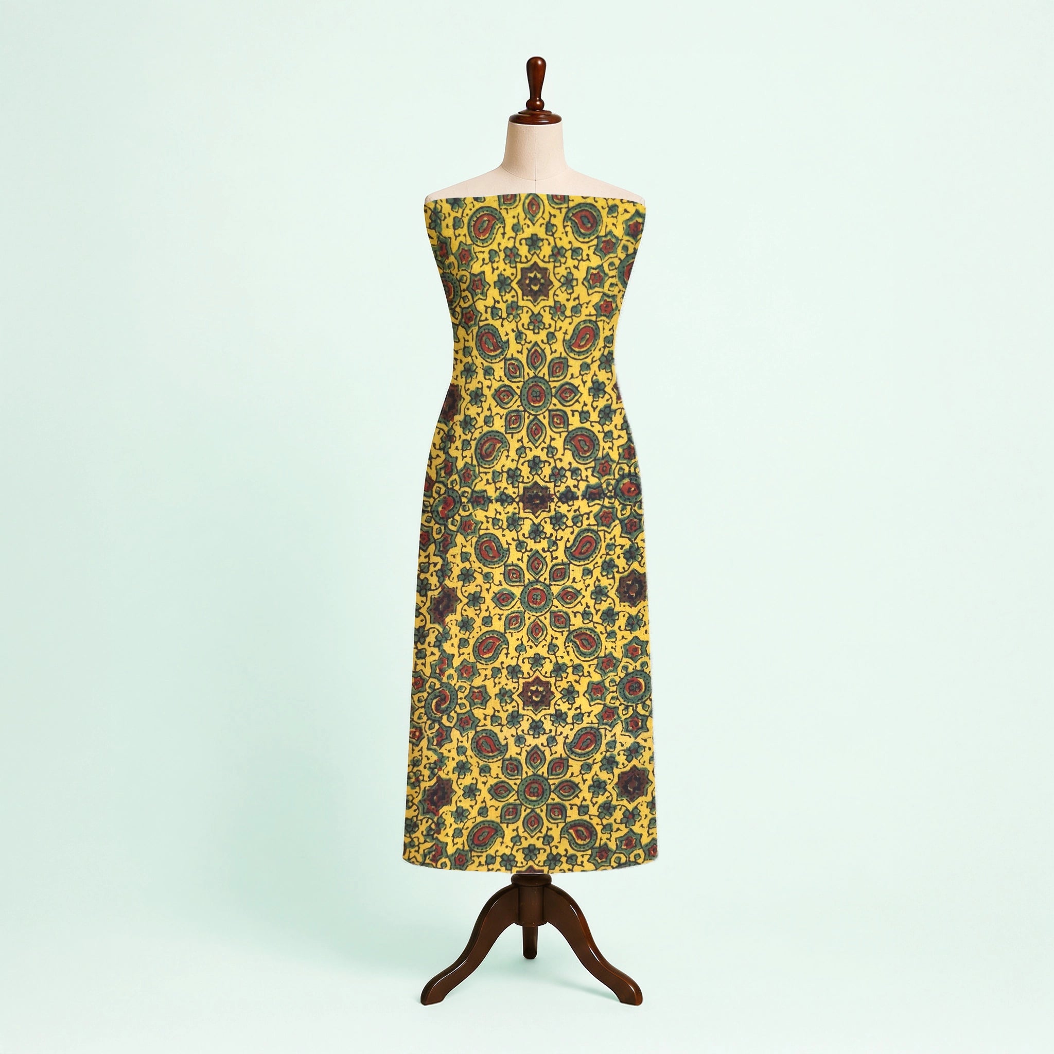 Turmeric Yellow Traditional Ajrakh Natural Dyed Hand Block Print Cotton Fabric