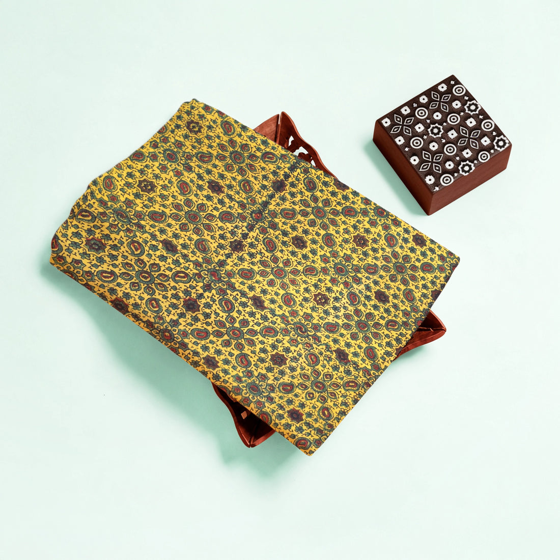 Turmeric Yellow Traditional Ajrakh Natural Dyed Hand Block Print Cotton Fabric
