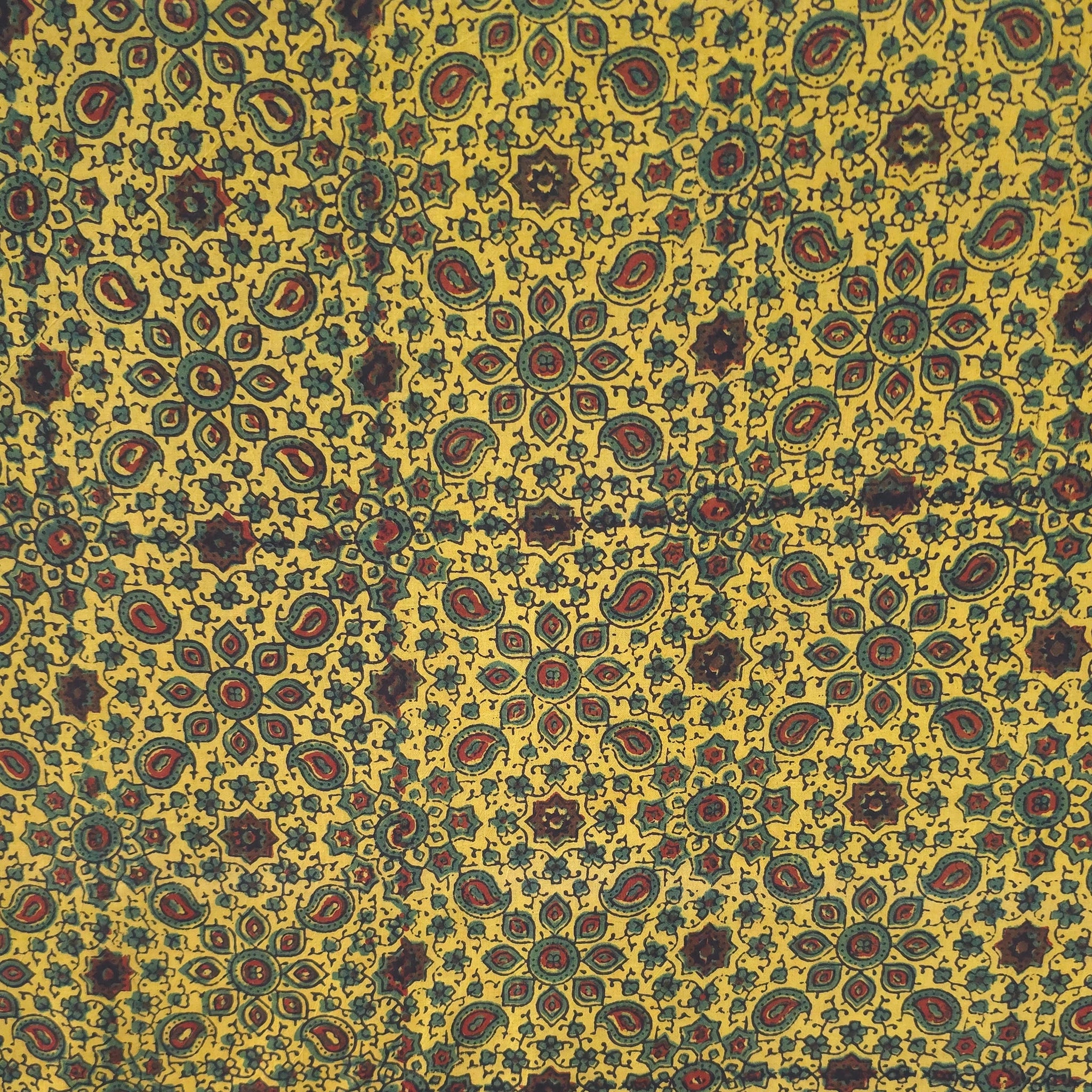 Turmeric Yellow Traditional Ajrakh Natural Dyed Hand Block Print Cotton Fabric