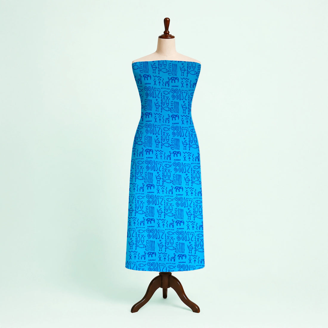 Turquoise Blue Geometric Kutch Hand Block Print Pure cotton Fabric 2