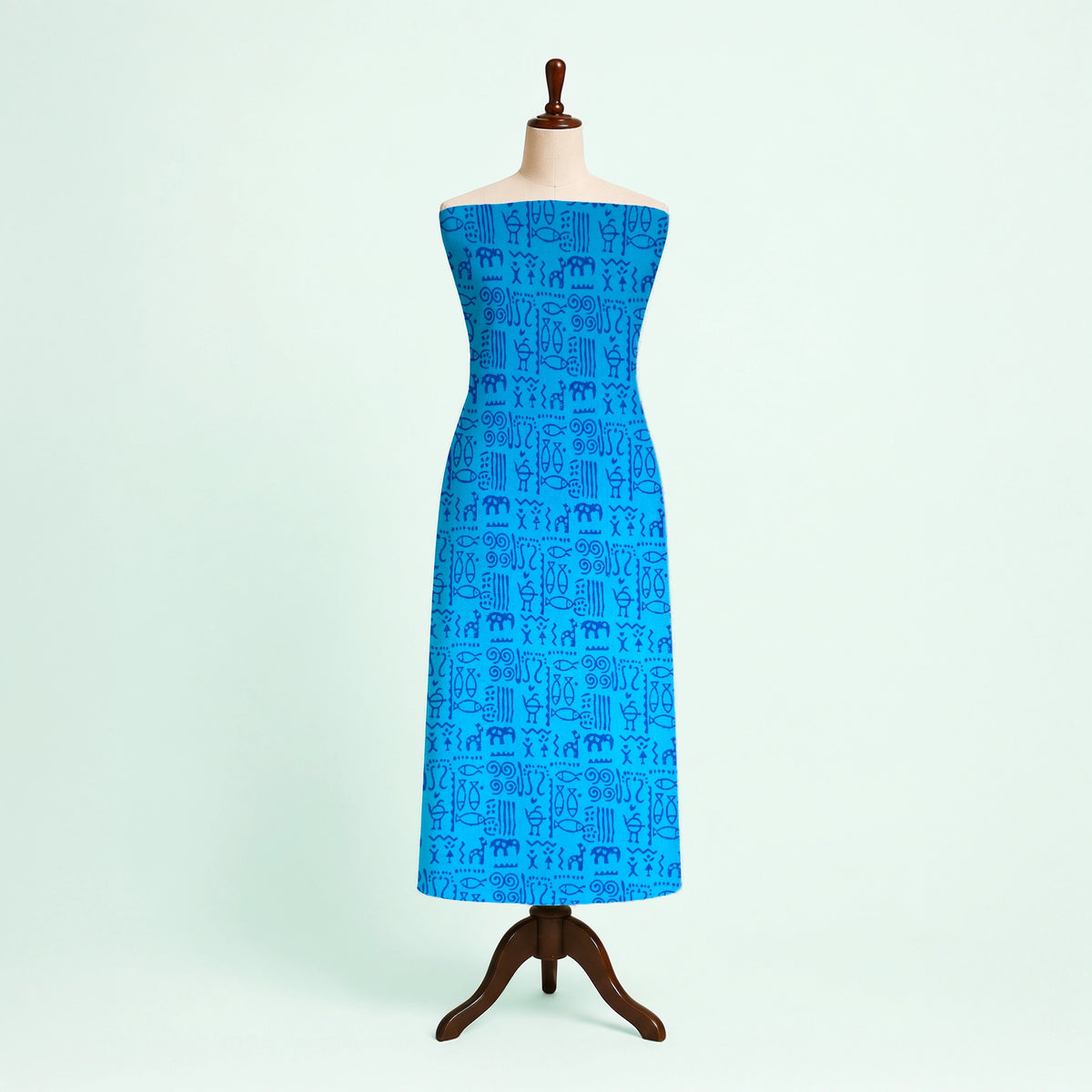 Turquoise Blue Geometric Kutch Hand Block Print Pure cotton Fabric 2
