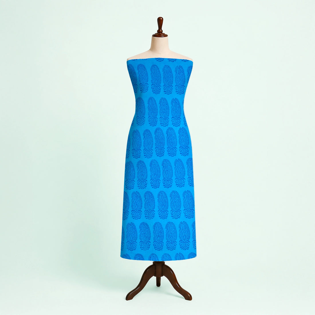 Turquoise Blue Kutch Hand Block Print Pure cotton Fabric