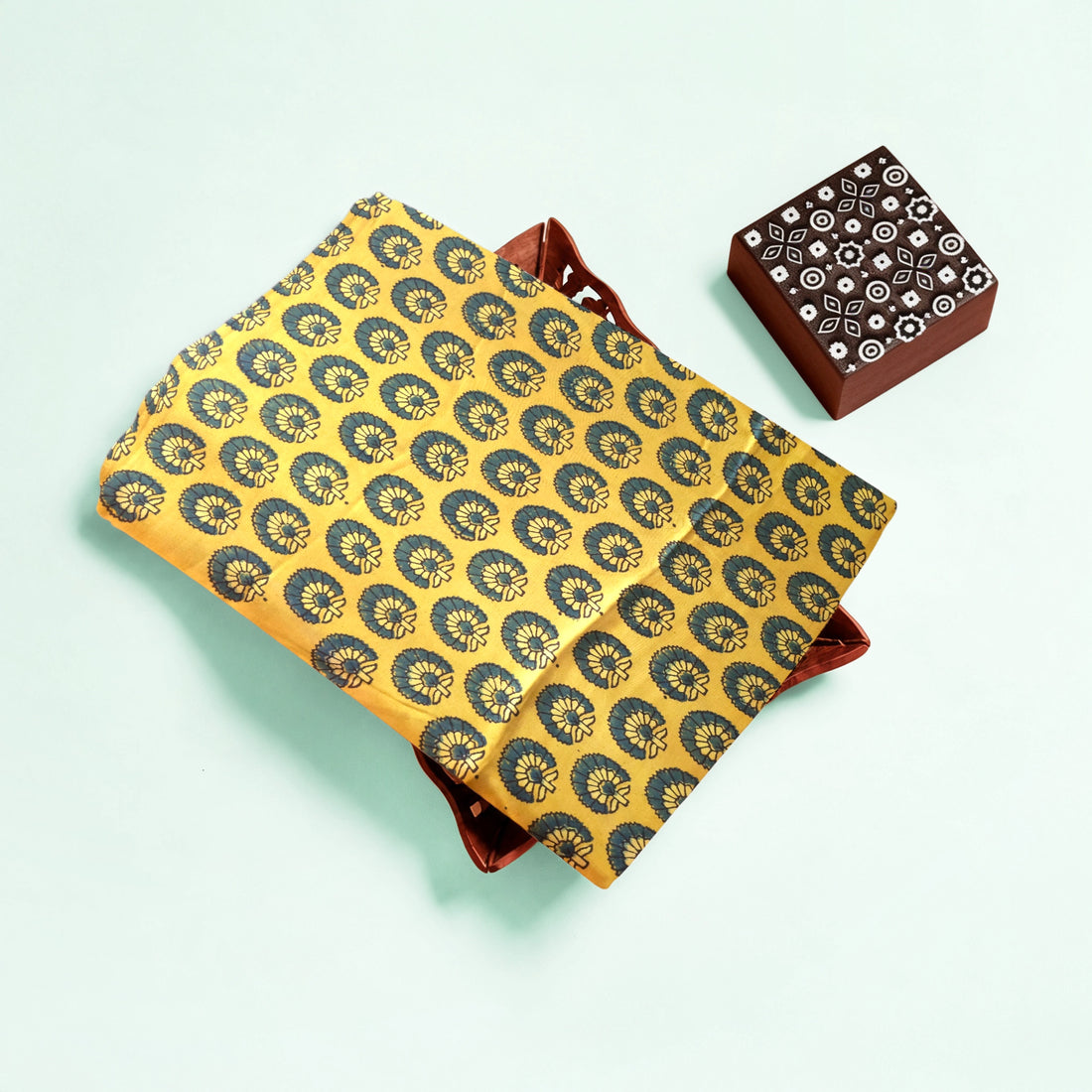 Yellow Buti Natural Dyed Ajrakh Hand Block Print Modal Fabric