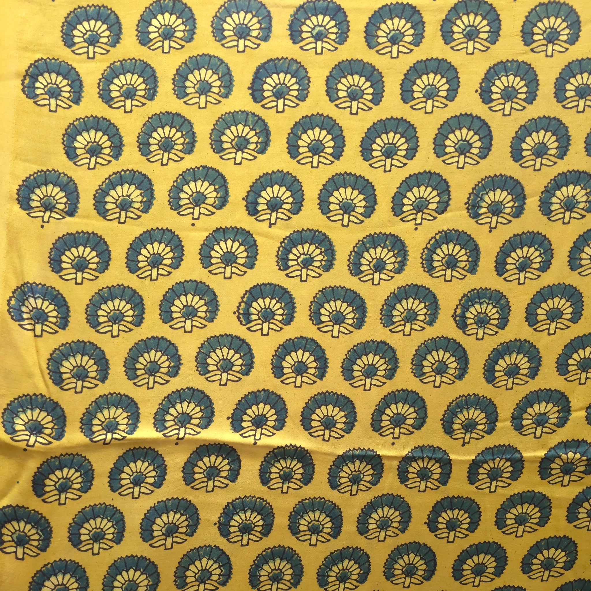 Yellow Buti Natural Dyed Ajrakh Hand Block Print Modal Fabric