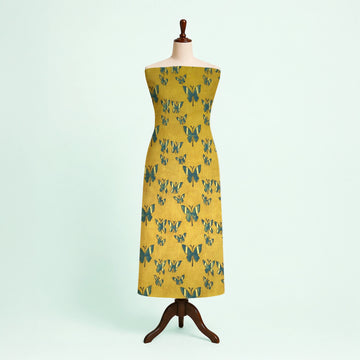 Yellow Butterfly Natural Dyed Ajrakh Hand Block Print Cotton Fabric