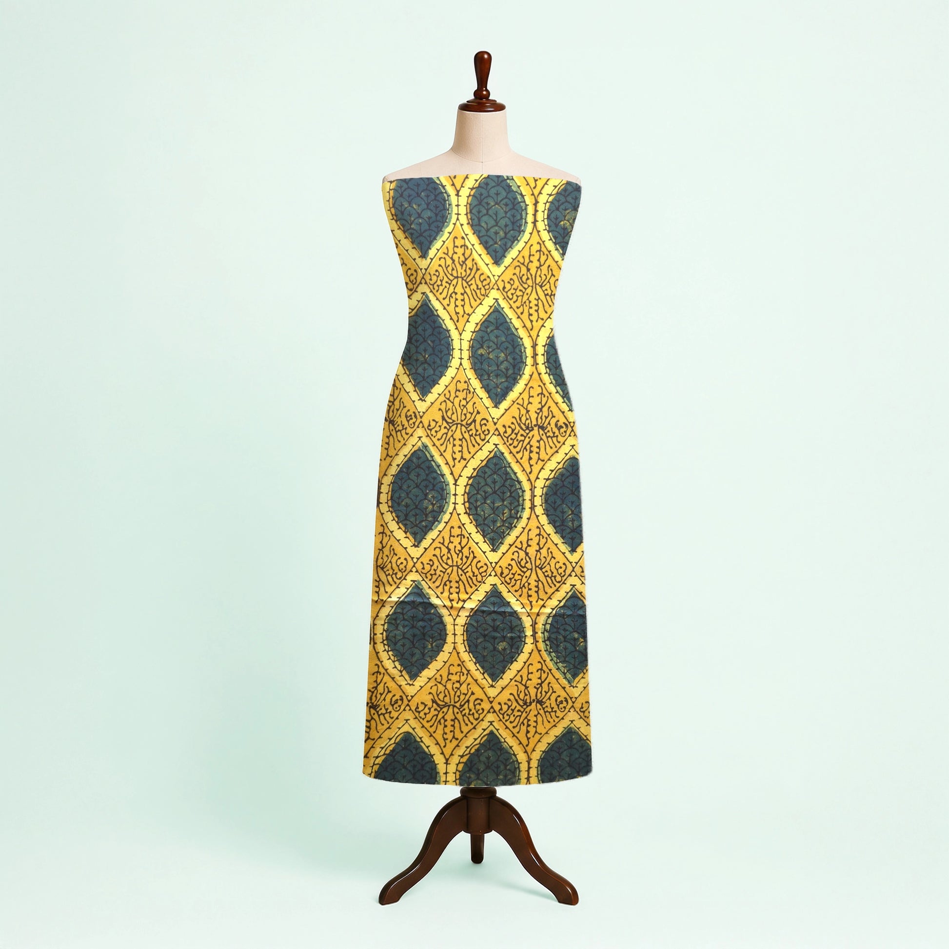 Yellow Geometric Natural Dyed Ajrakh Hand Block Print Modal Fabric