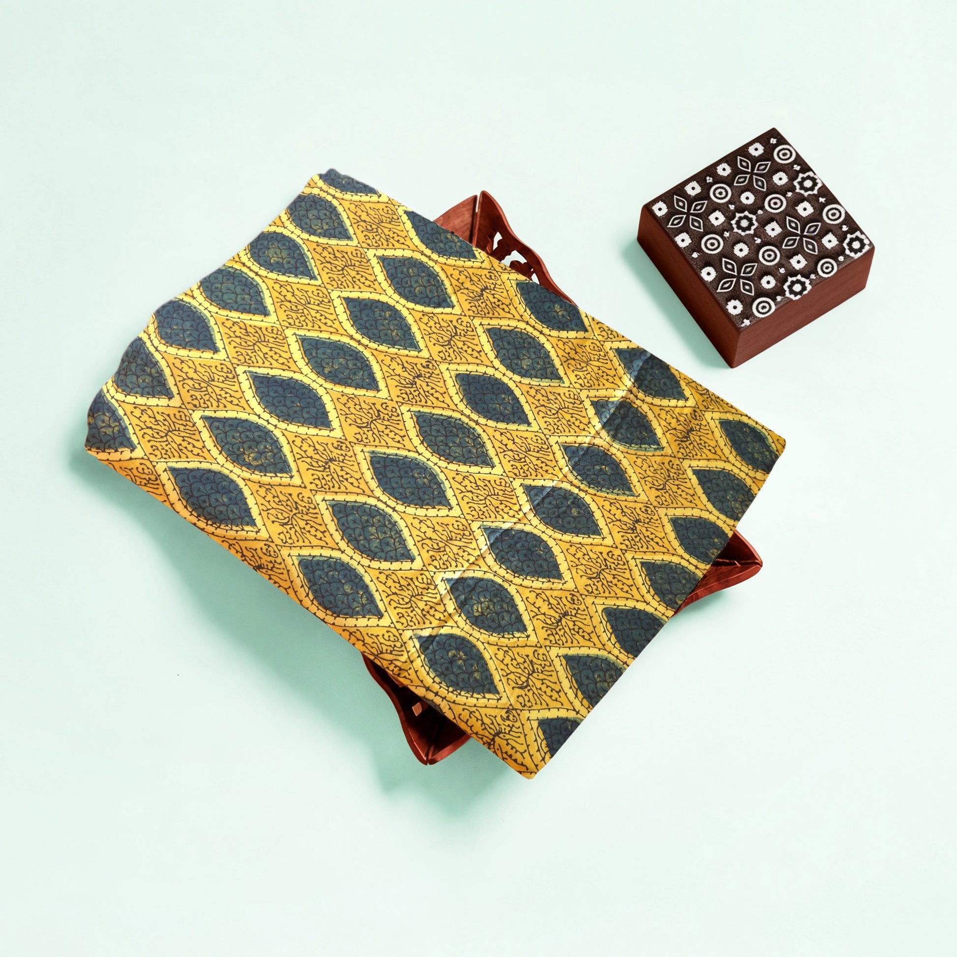 Yellow Geometric Natural Dyed Ajrakh Hand Block Print Modal Fabric
