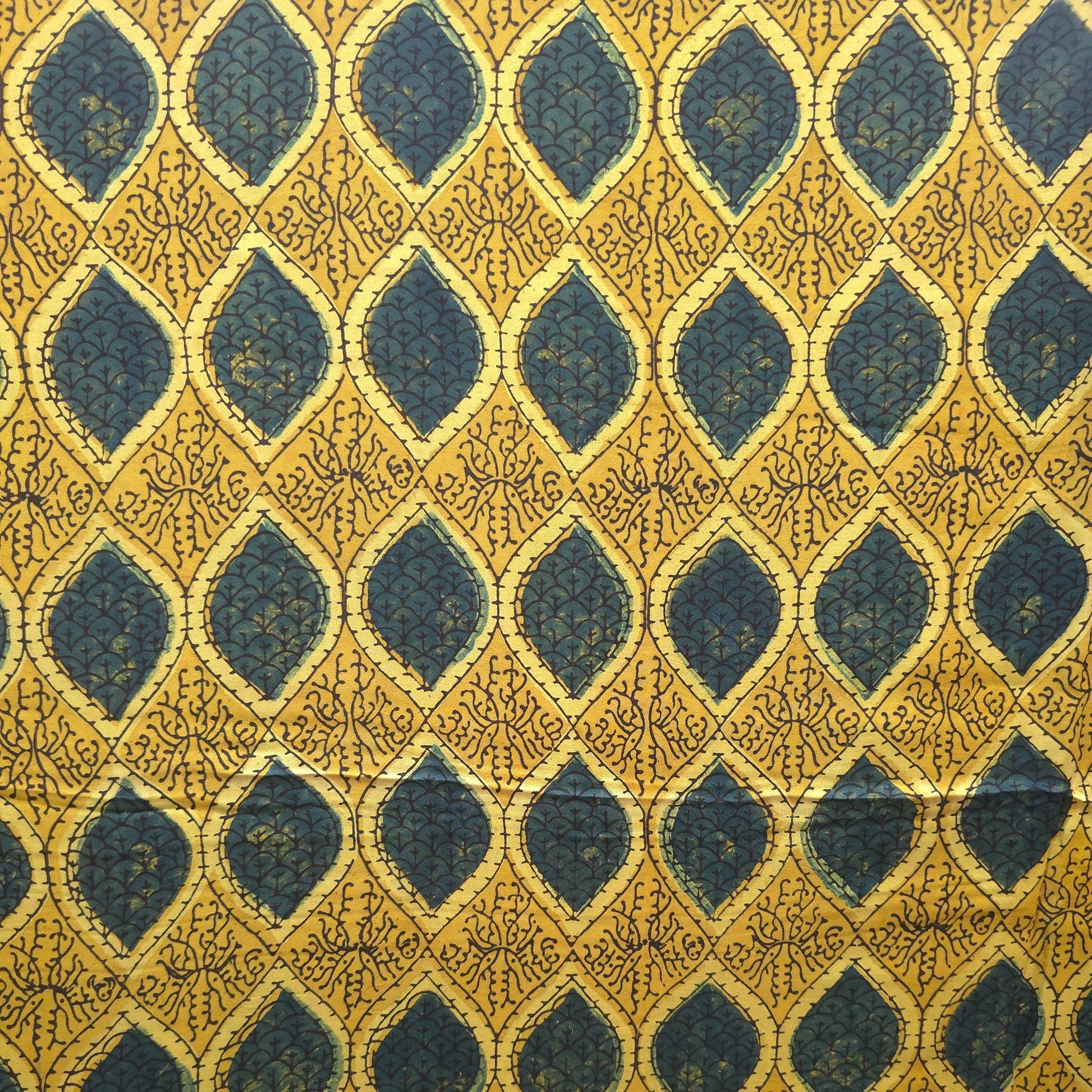 Yellow Geometric Natural Dyed Ajrakh Hand Block Print Modal Fabric