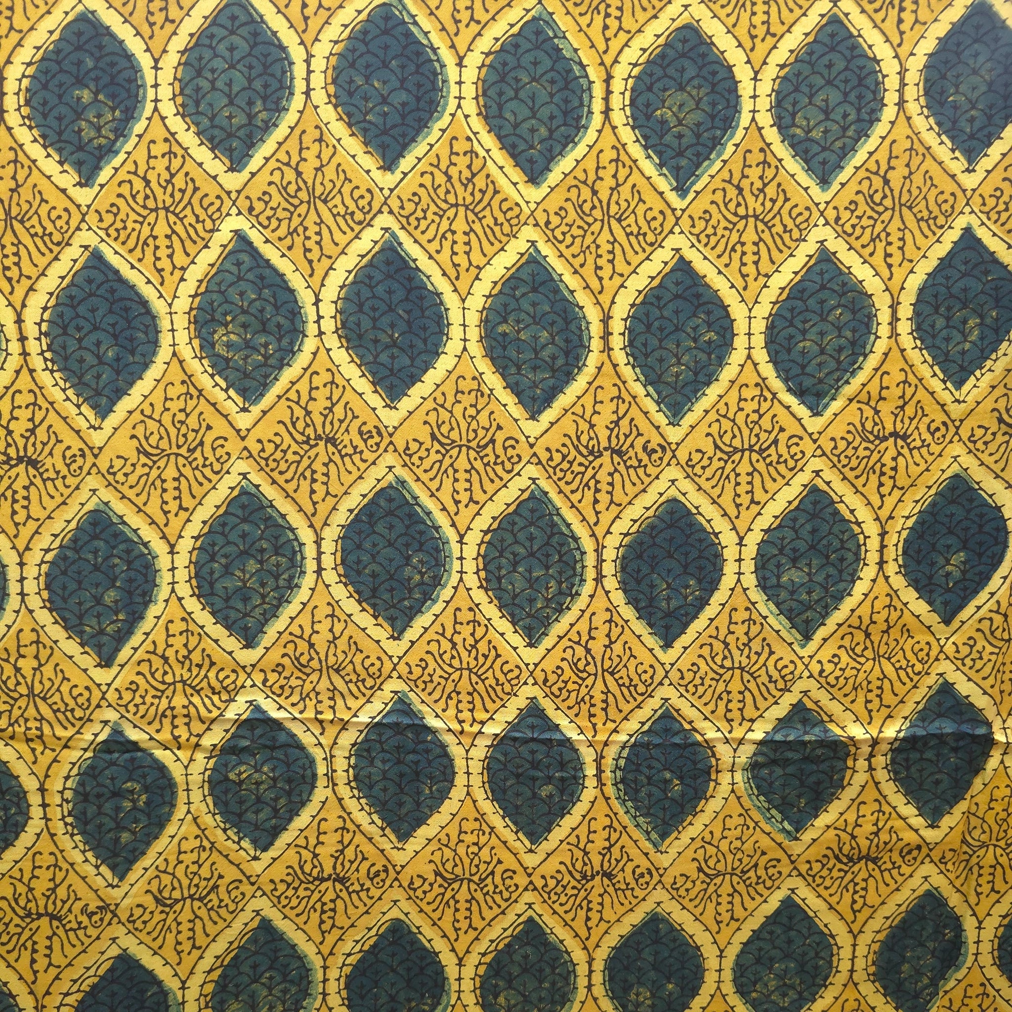 Yellow Geometric Natural Dyed Ajrakh Hand Block Print Modal Fabric