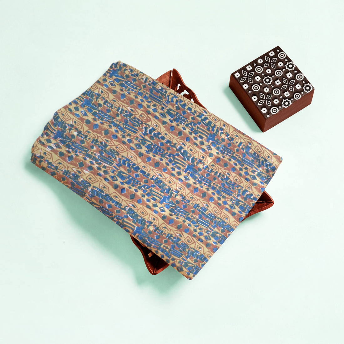 Yellow Stripe Natural Dyed Ajrakh Hand Block Print Cotton Fabric