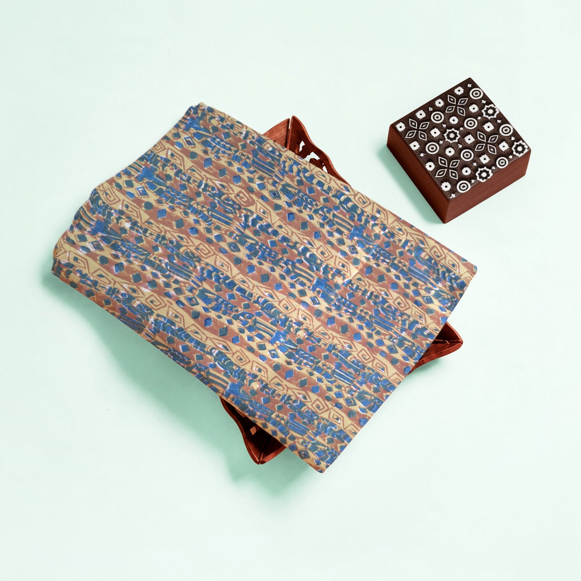 Yellow Stripe Natural Dyed Ajrakh Hand Block Print Cotton Fabric