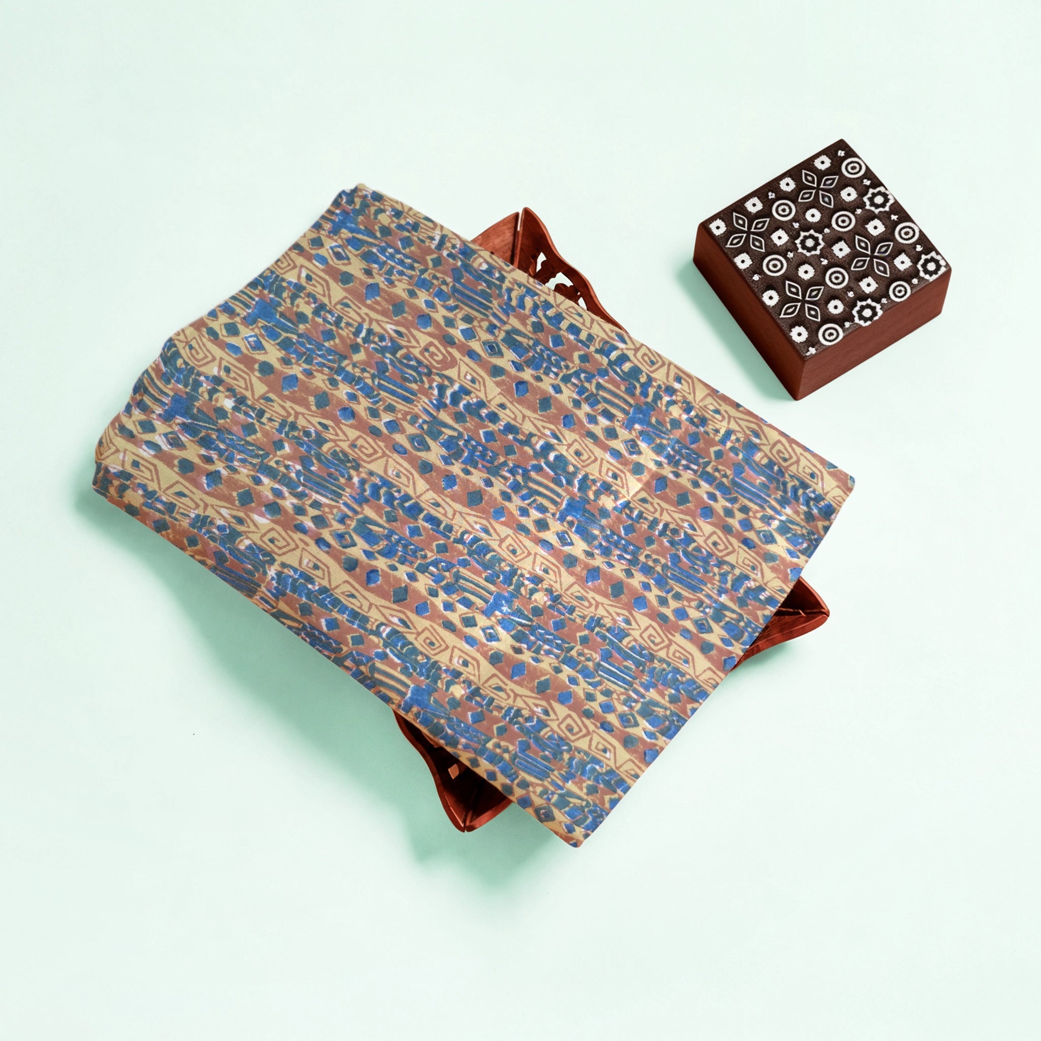 Yellow Stripe Natural Dyed Ajrakh Hand Block Print Cotton Fabric