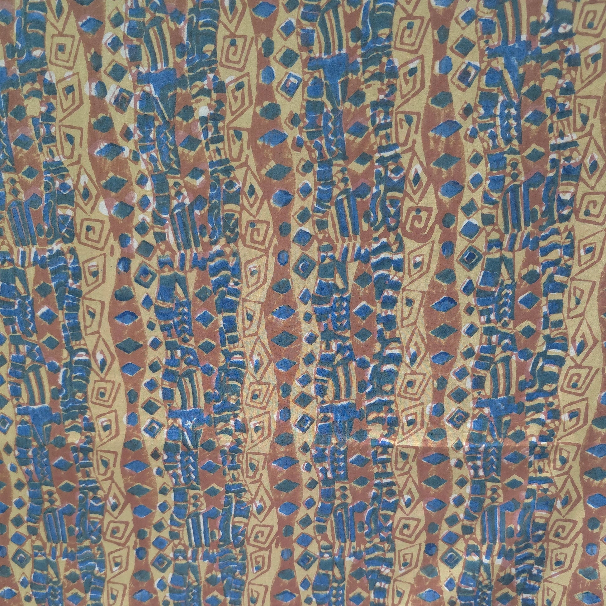Yellow Stripe Natural Dyed Ajrakh Hand Block Print Cotton Fabric