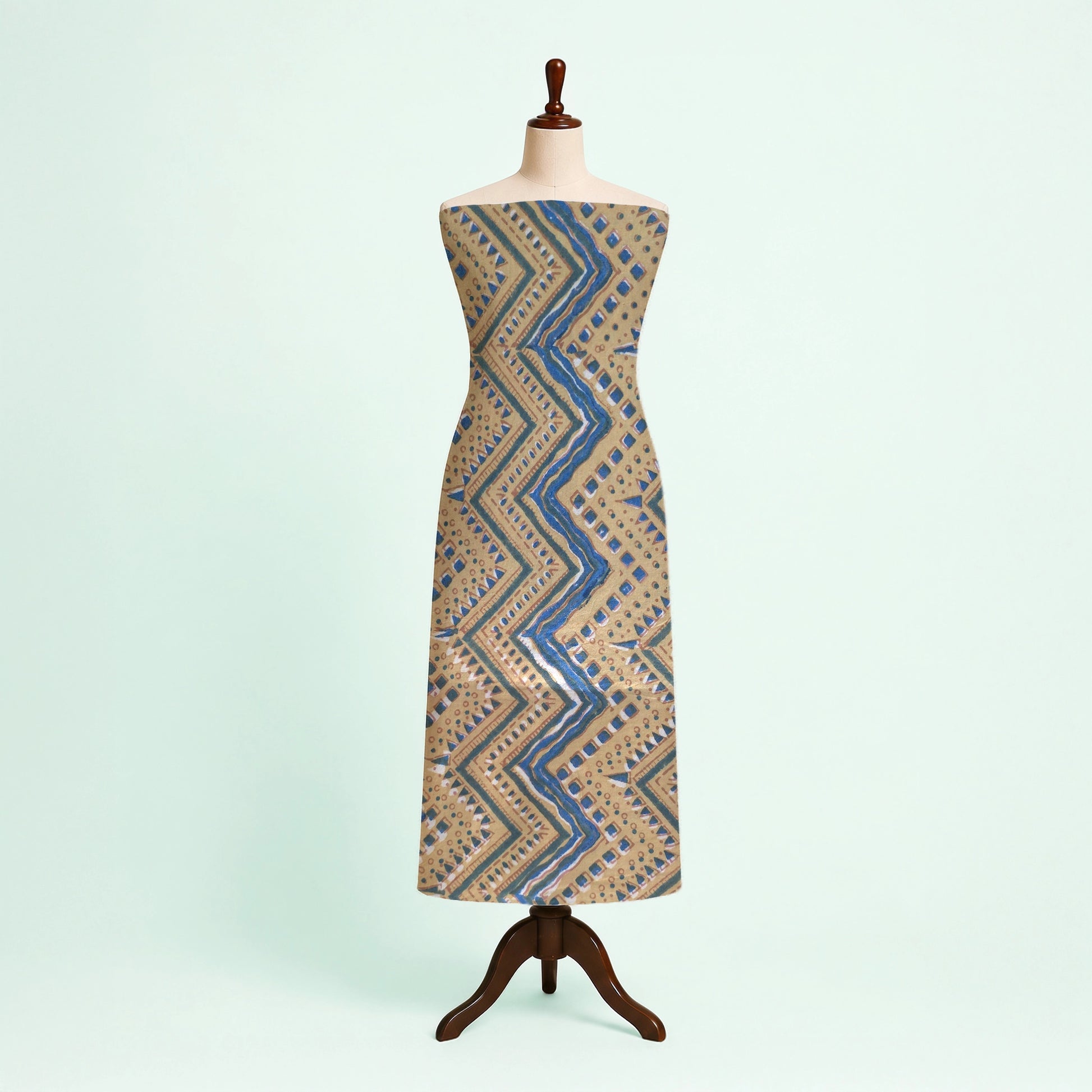 Yellow Zigzag Natural Dyed Ajrakh Hand Block Print Cotton Fabric