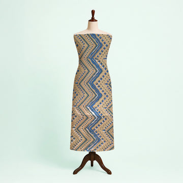 Yellow Zigzag Natural Dyed Ajrakh Hand Block Print Cotton Fabric