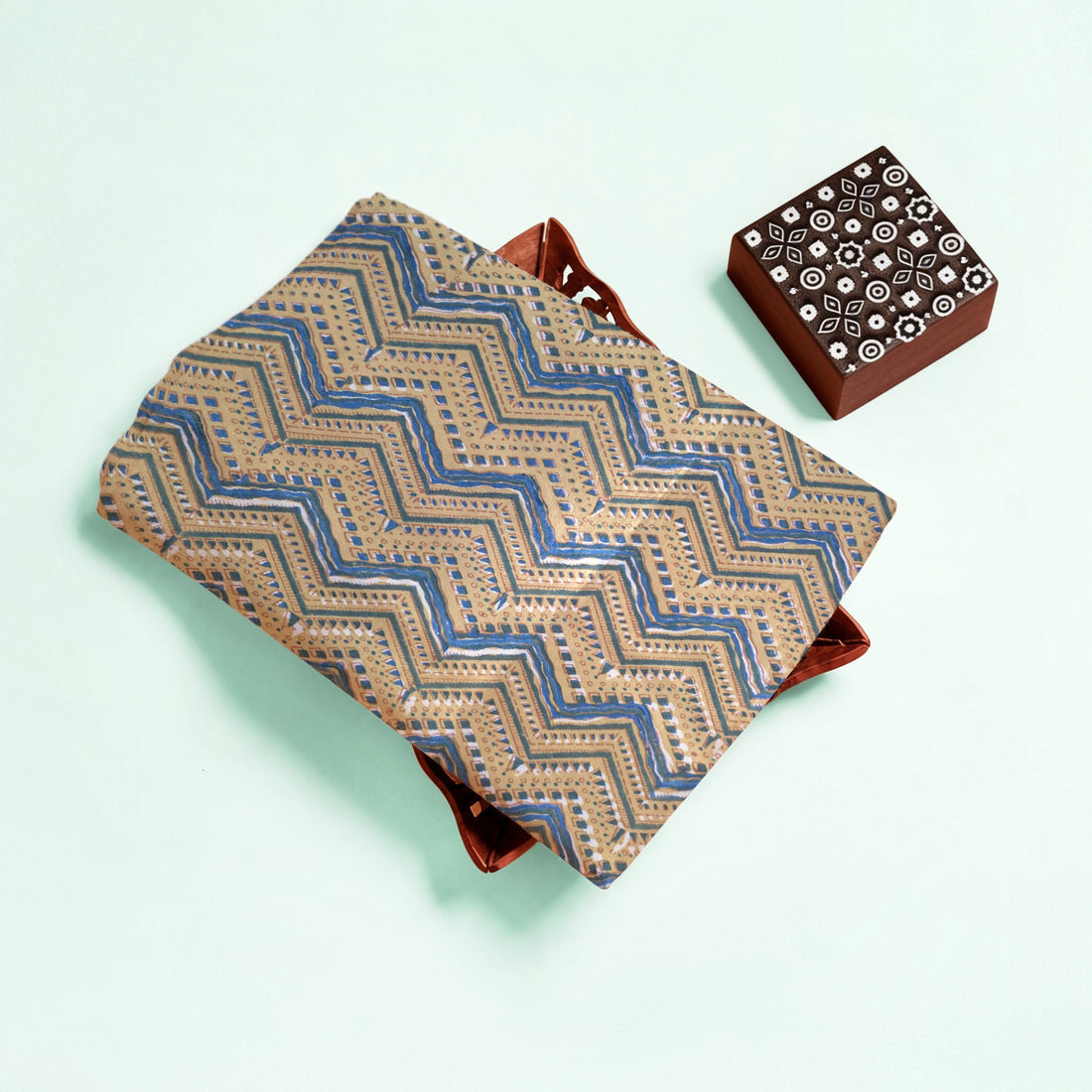 Yellow Zigzag Natural Dyed Ajrakh Hand Block Print Cotton Fabric
