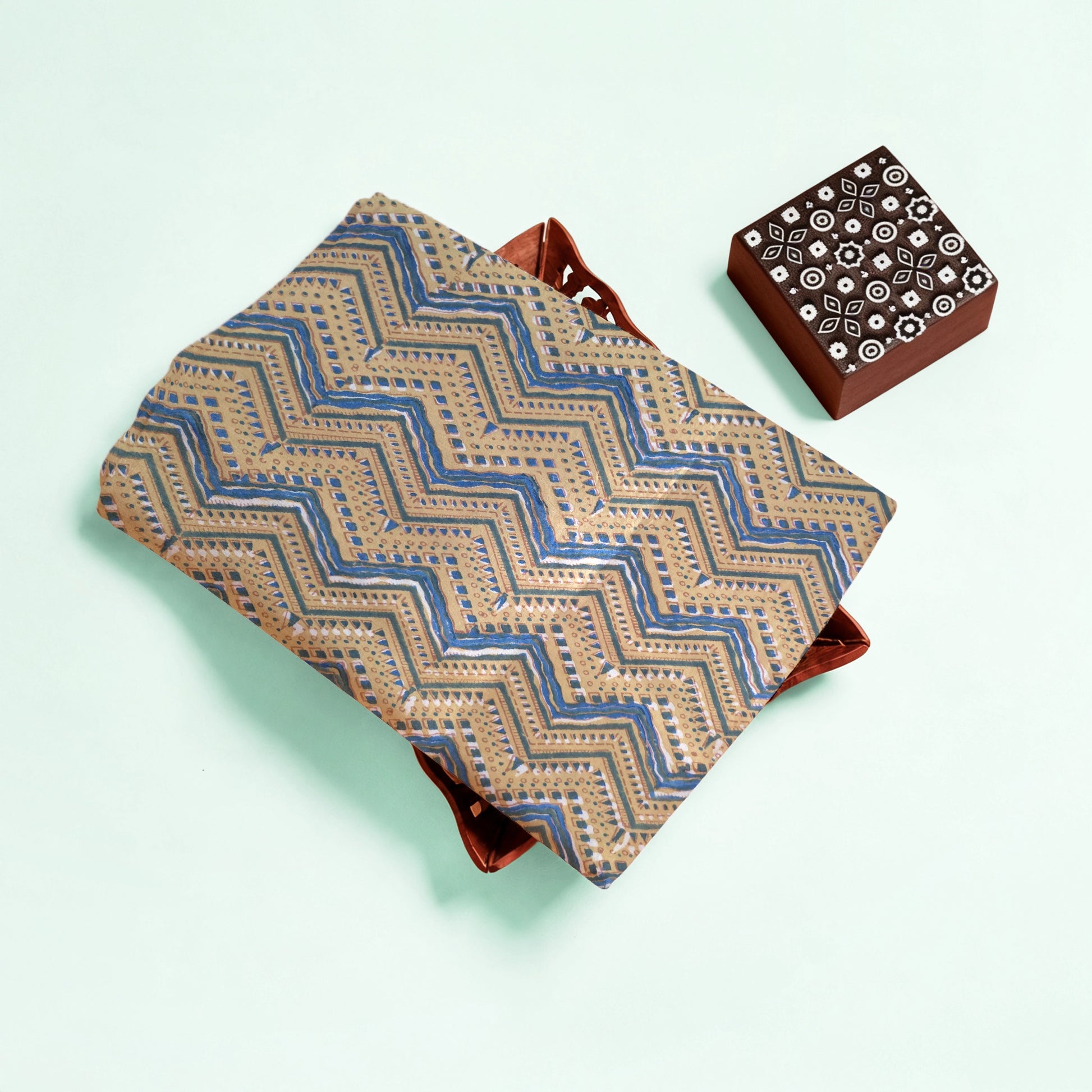 Yellow Zigzag Natural Dyed Ajrakh Hand Block Print Cotton Fabric