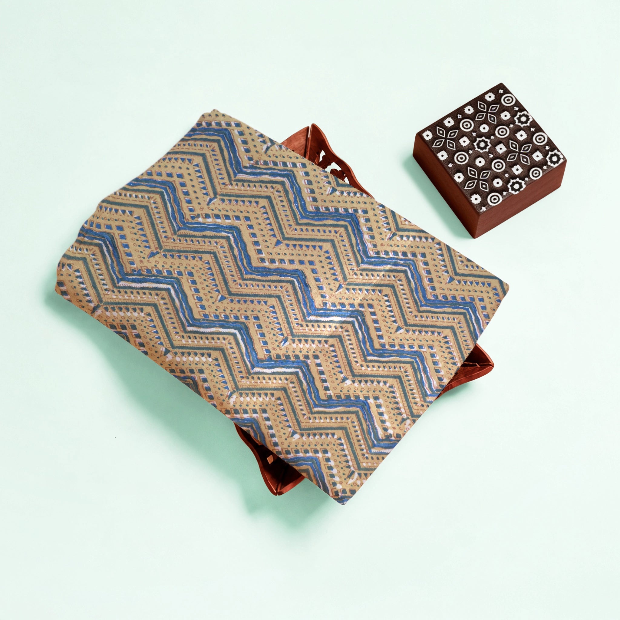 Yellow Zigzag Natural Dyed Ajrakh Hand Block Print Cotton Fabric