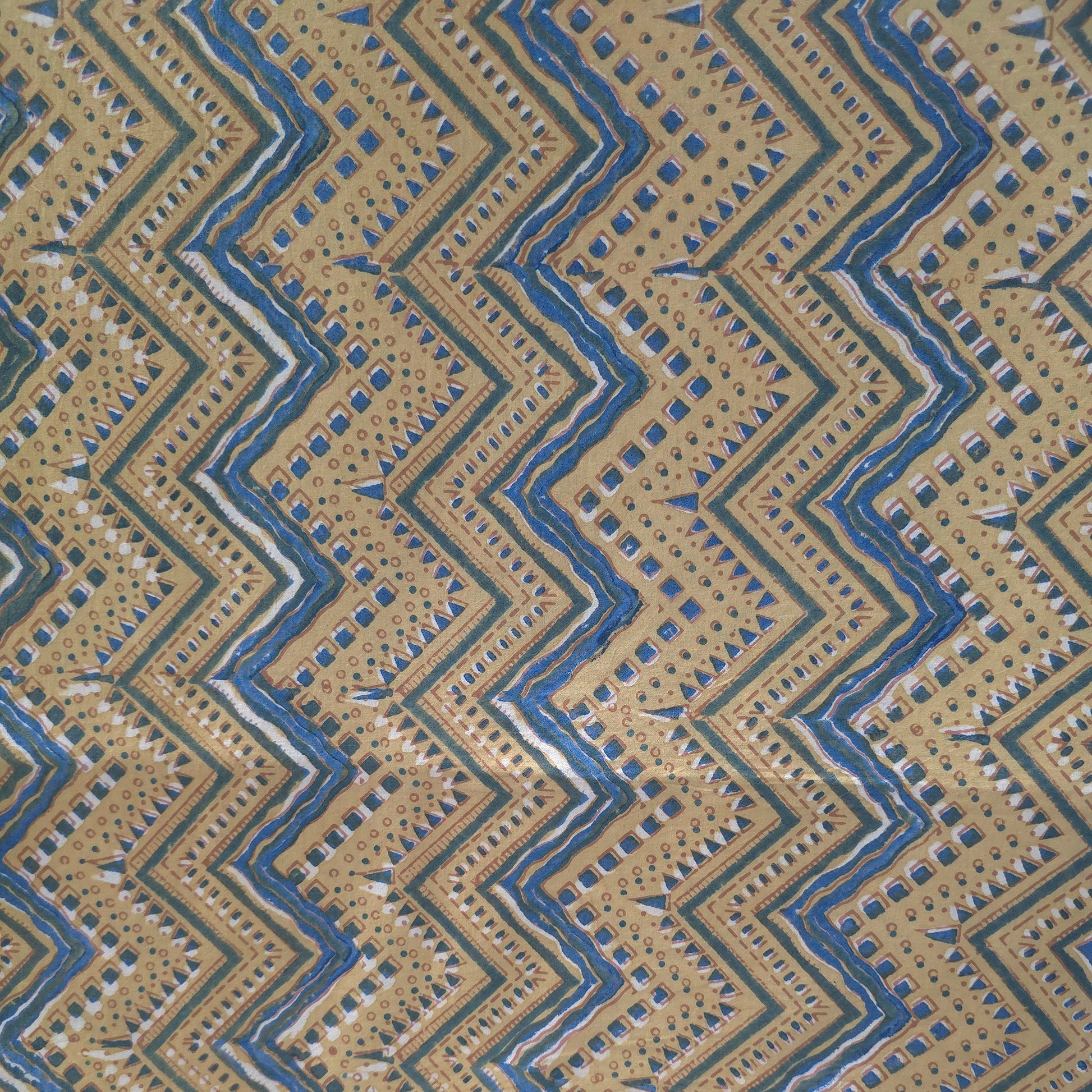 Yellow Zigzag Natural Dyed Ajrakh Hand Block Print Cotton Fabric