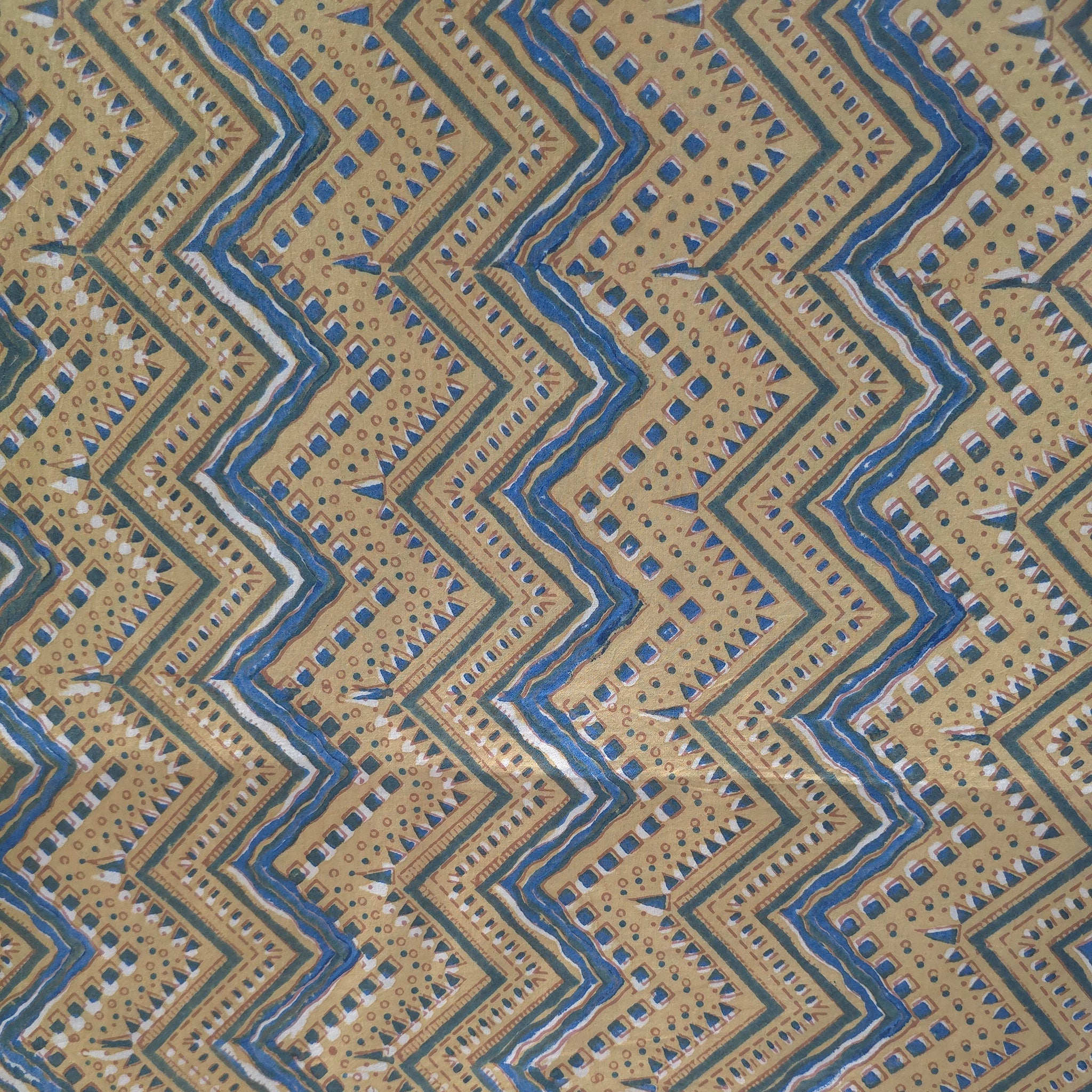 Yellow Zigzag Natural Dyed Ajrakh Hand Block Print Cotton Fabric